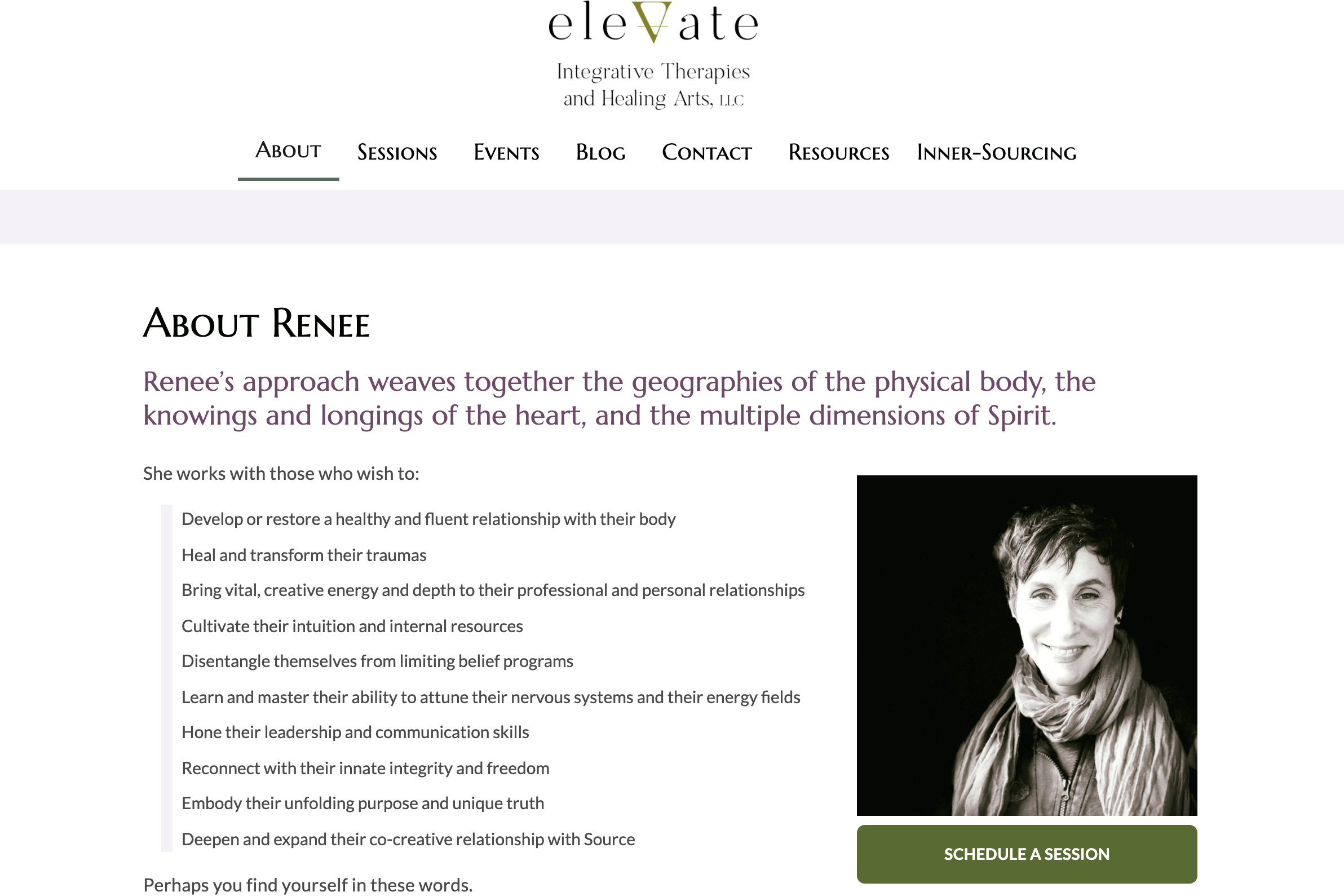 Elevate Healing Arts homepage